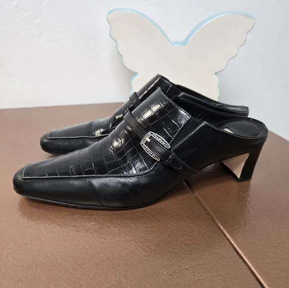 Brighton Black Crocodile Pattern slip on heels Size 9 - Picture 6 of 10